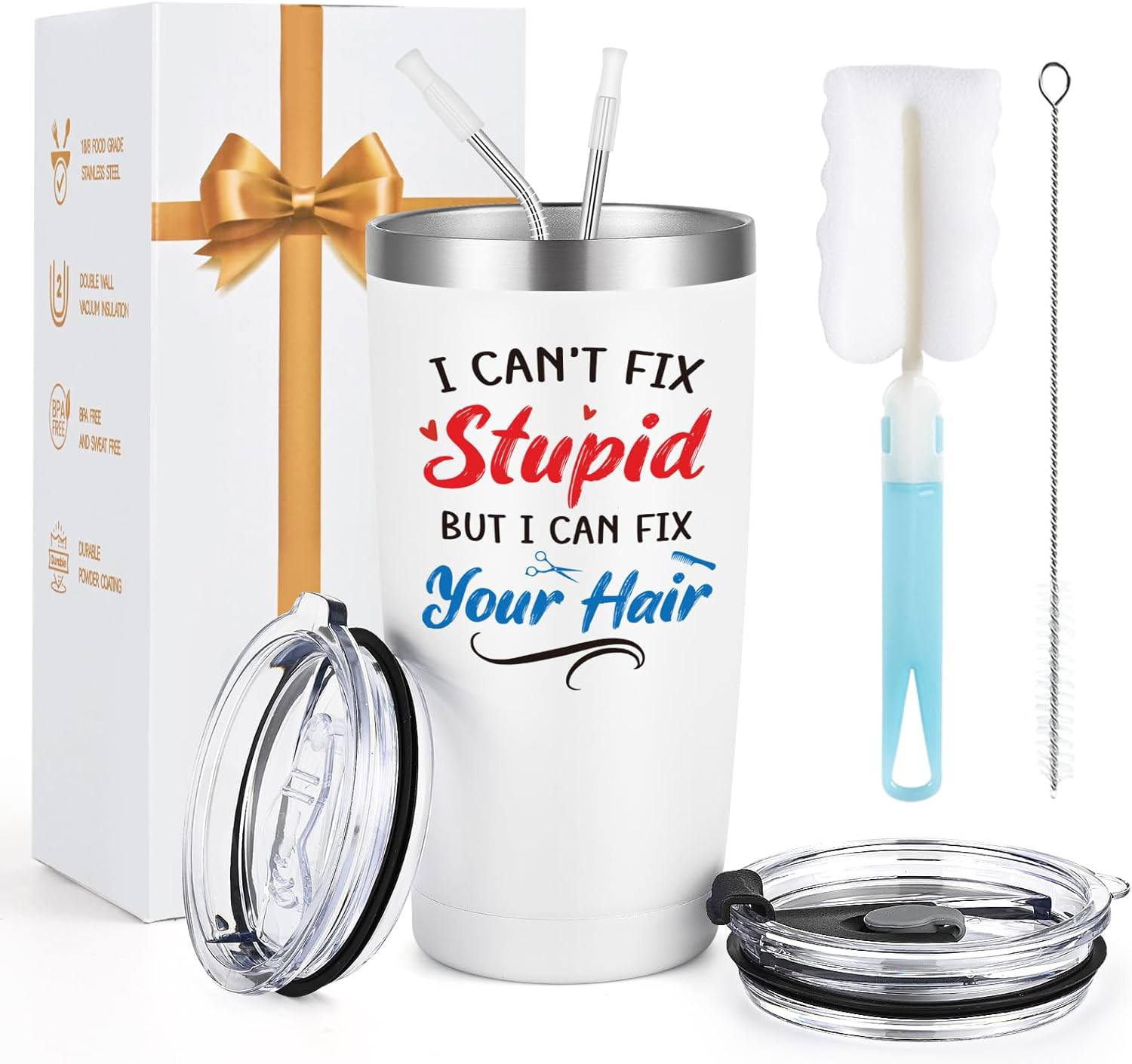 Qtencas Hairdresser Gifts for Women, Hair Stylist Gifts, I Can Fix Your Hair 20 Oz Insulated Tumbler, Gift for Hairdressers Female, Christmas Birthday Graduation Gift for Hairdresser, White - Image 8