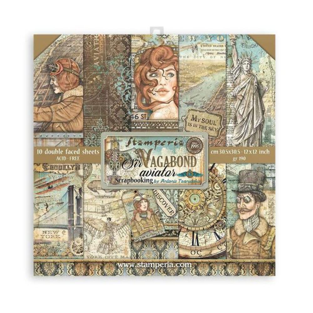 Stamperia International - Scrapbooking Pad - Sir Vagabond - Aviator, SBBL112, White, OSFA