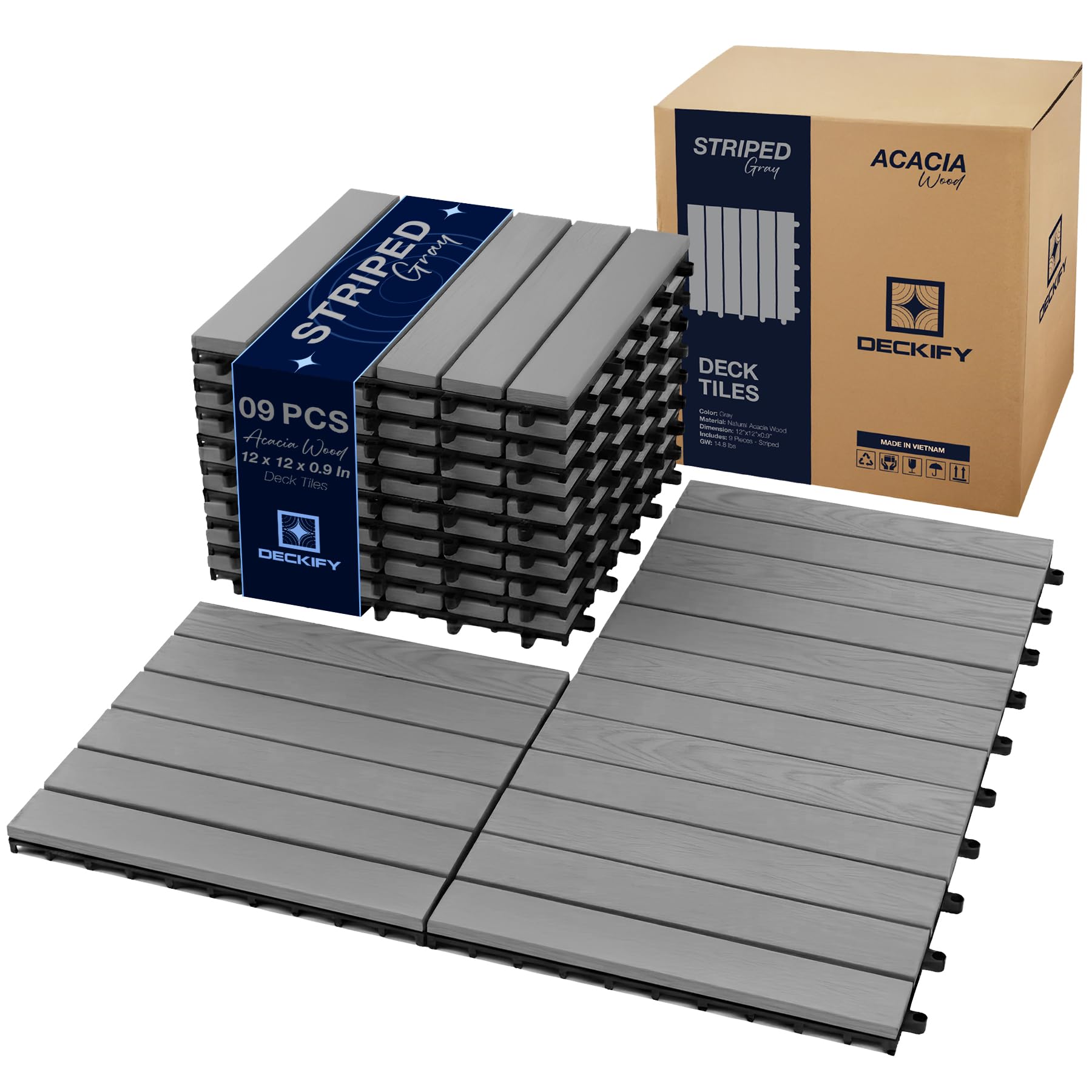 DECKIFY Acacia Interlocking Deck Tiles Grey Striped