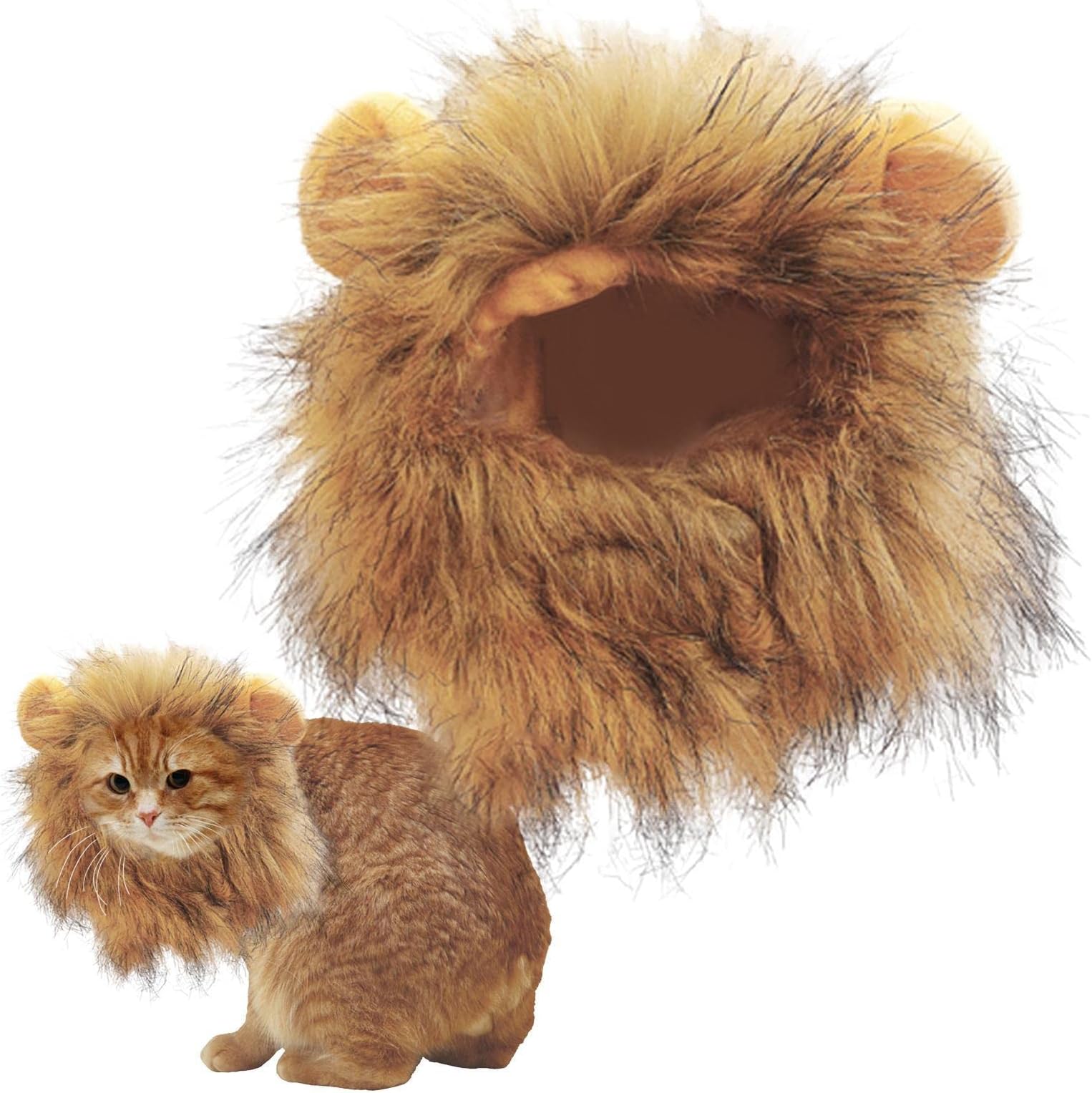 Mane For Cat, Lion Mane Costume For Cats, Lion Mane For Dog, Pet Cat Costumes For Halloween Christmas, Adjustable Pet Costume Lion Mane Wig With Ears, Furry Pet Clothing Accessories, Wig For Puppy