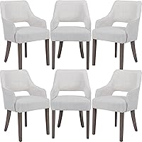 Vista 10 de Juego de 2 sillas de comedor modernas, tapizadas, de lino, con respaldo abierto medio y patas de madera, sillón para el hogar, cocina y restaurante