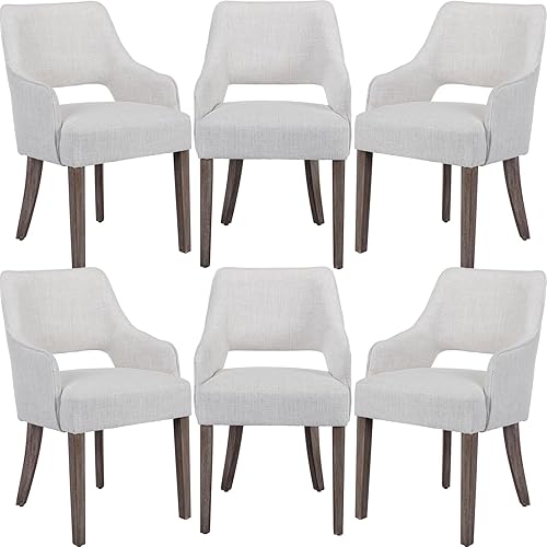 Miniatura 10 de Juego de 2 sillas de comedor modernas, tapizadas, de lino, con respaldo abierto medio y patas de madera, sillón para el hogar, cocina y restaurante