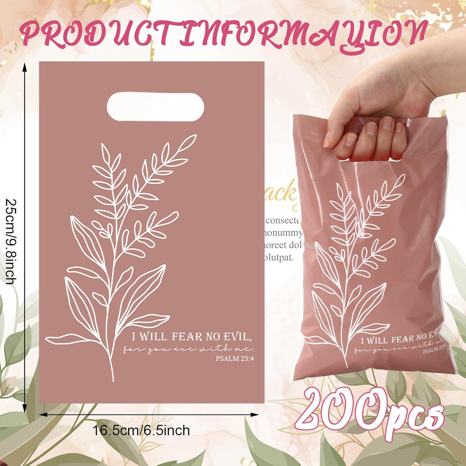 Whaline 200Pcs Boho Christian Party Favor Bag Bible Verse Plastic Treat Bags with Handles Candy Goodie Bags for Snack Cookie Packing - Image 2