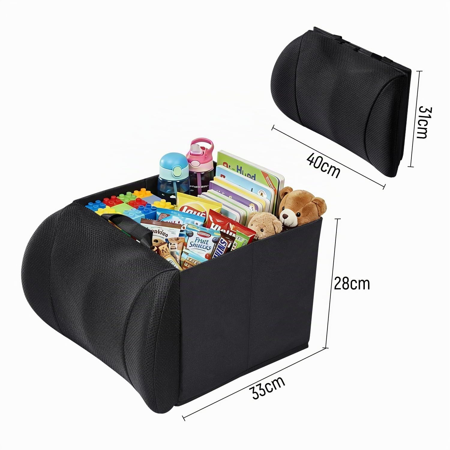 GGW Organizador plegable 2 en 1 para asiento del copiloto con cojín lumbar | Caja plegable resistente como solución de asiento y almacenamiento. Adecuado para coches, coches, SUV y camionetas