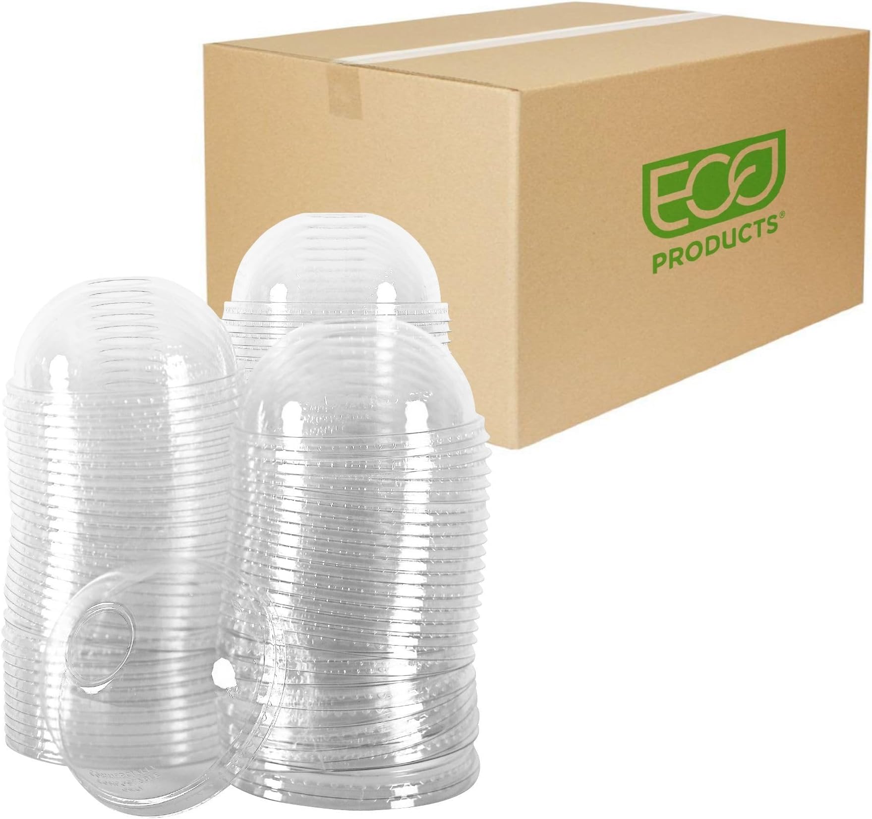 Eco-Products GreenStripe Compostable Plastic Cup Dome Lids, Case of 1000, With Straw Hole, Fits 9-24oz Cups, Made From PLA Renewable Plant Based Plastic, Clear For Visibility