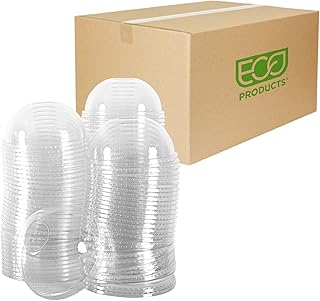 Eco-Products GreenStripe Compostable Plastic Cup Dome Lids, Case of 1000, With Straw Hole, Fits 9-24oz Cups, Made From PLA Renewable Plant Based Plastic, Clear For Visibility