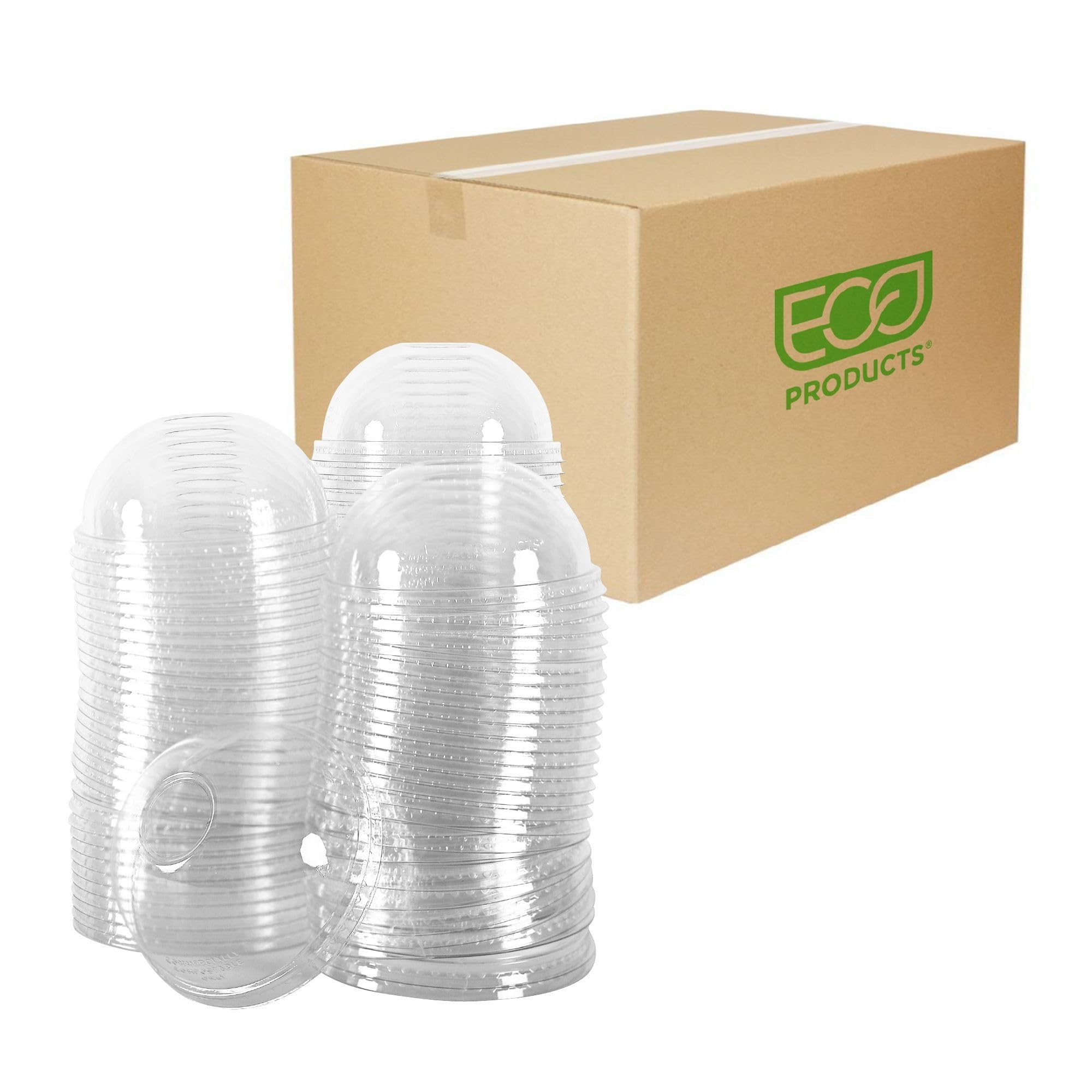 Eco-Products GreenStripe Compostable Plastic Cup Dome Lids, Case of 1000, With Straw Hole, Fits 9-24oz Cups, Made From PLA Renewable Plant Based