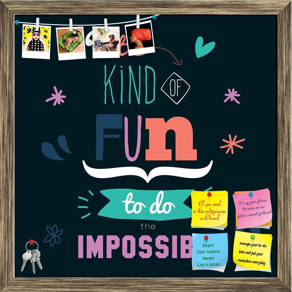 ArtzFolio Its Fun Doing Impossible Quote | Bulletin Board Notice Pin Board | Vision Soft Board Combo with Thumb Push Pins & Sticky Notes | Antique Golden Frame | 20 x 20 inch (51 x 51 cms)