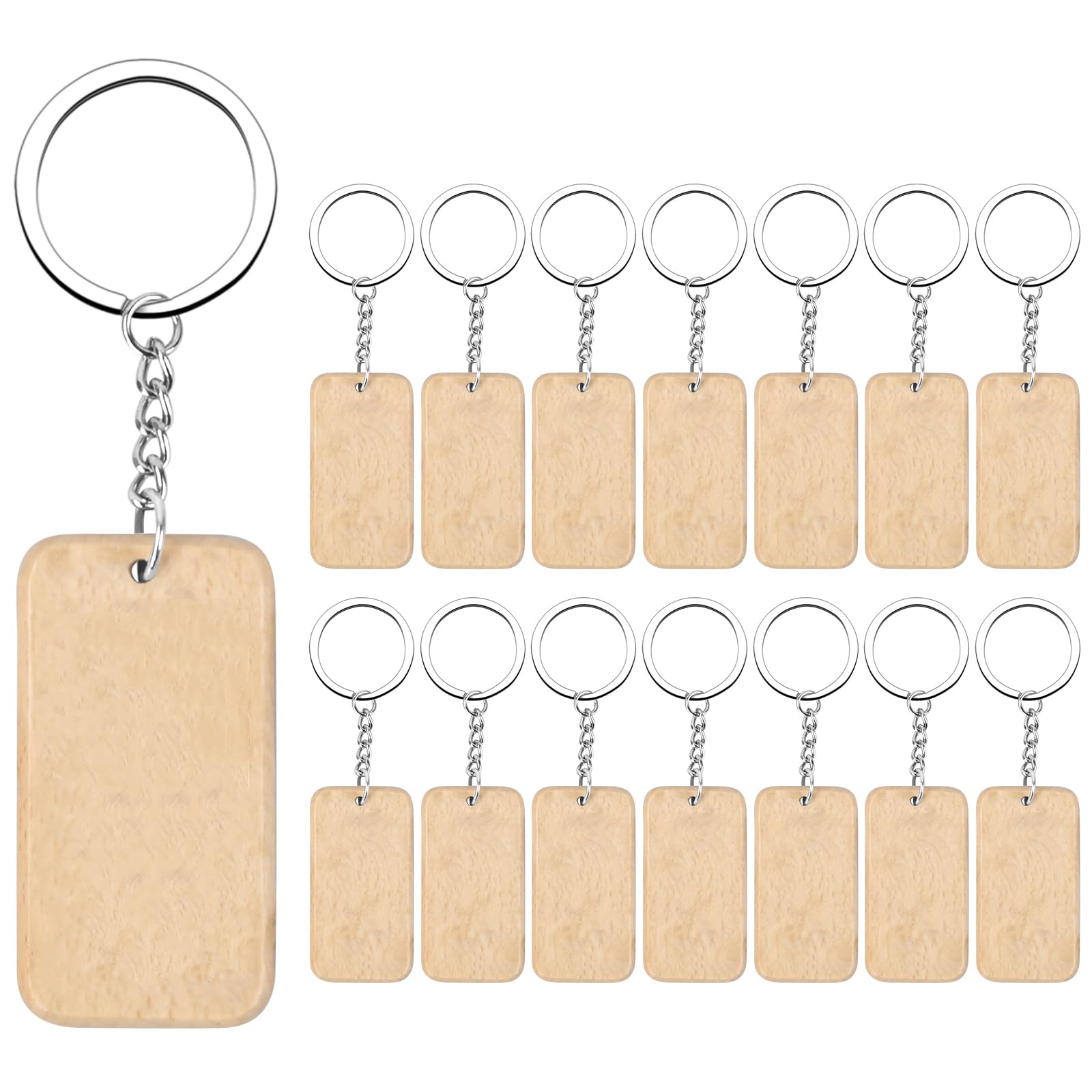 15 Pcs Schlüsselanhänger Holz, Schlüsselring mit Kette, Schlüsselbund Ring Blanko, Holzanhänger Personalisiert für DIY Schlüssel Damen Männer Geschenk