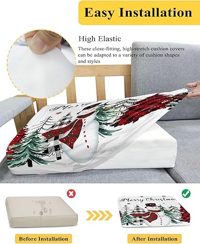 Miniatura 5 de Fundas de cojín elásticas para sofá de Navidad, diseño de muñeco de nieve, seccional, individual, en forma de L, con parte inferior elástica, diseño