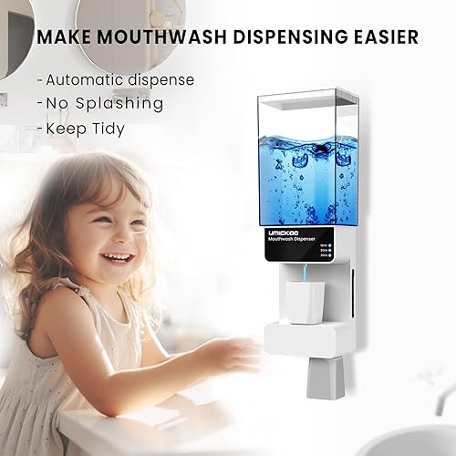Vista 2 de Dispensador automático de enjuague bucal para baño, 23.67 onzas, dispensador de enjuague bucal montado en la pared con tazas magnéticas, perfecto