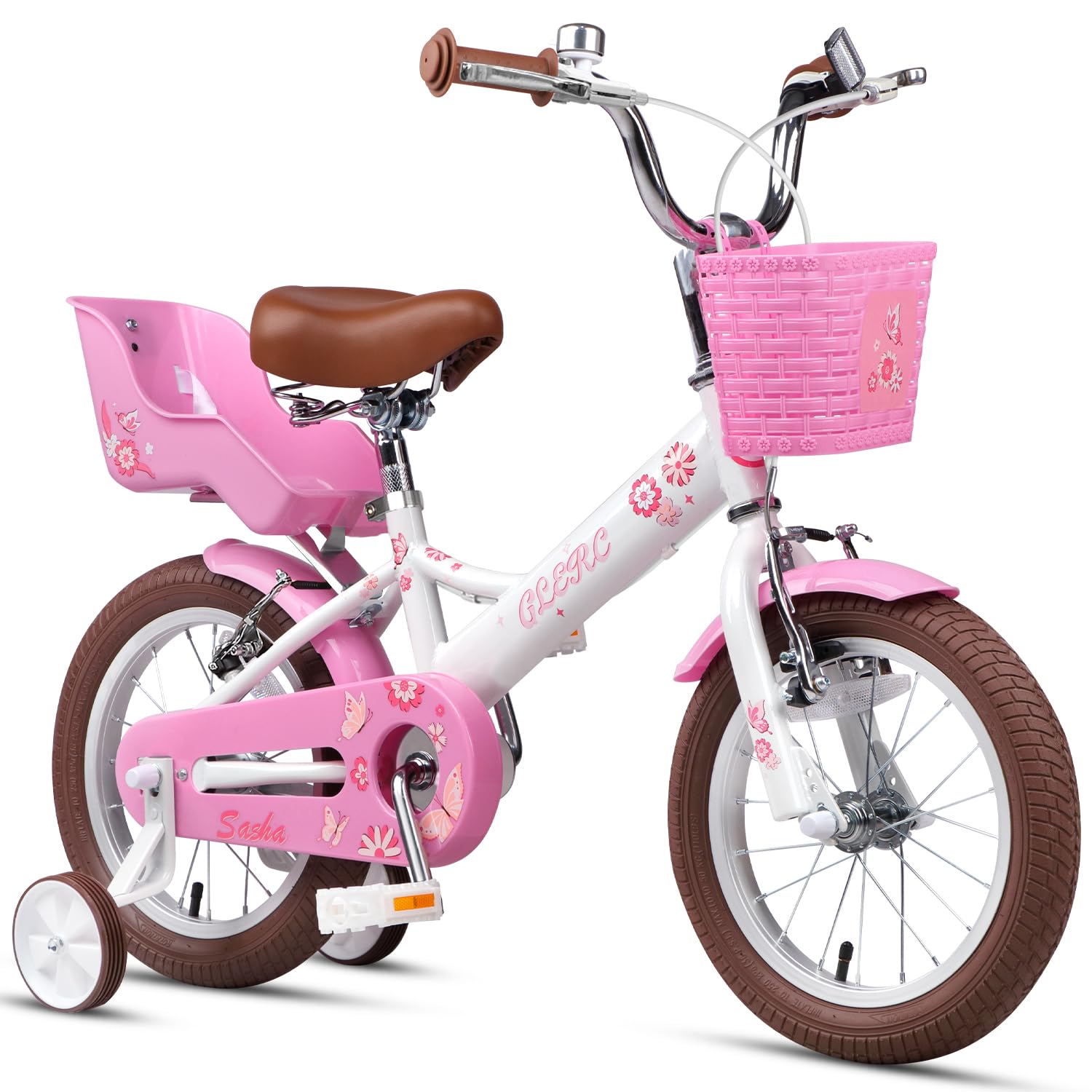 Glerc 12 Inch Girls Kids Bike for Children Ages 2 3 4 Years with Stabilisers & Doll-Seat & Basket, White