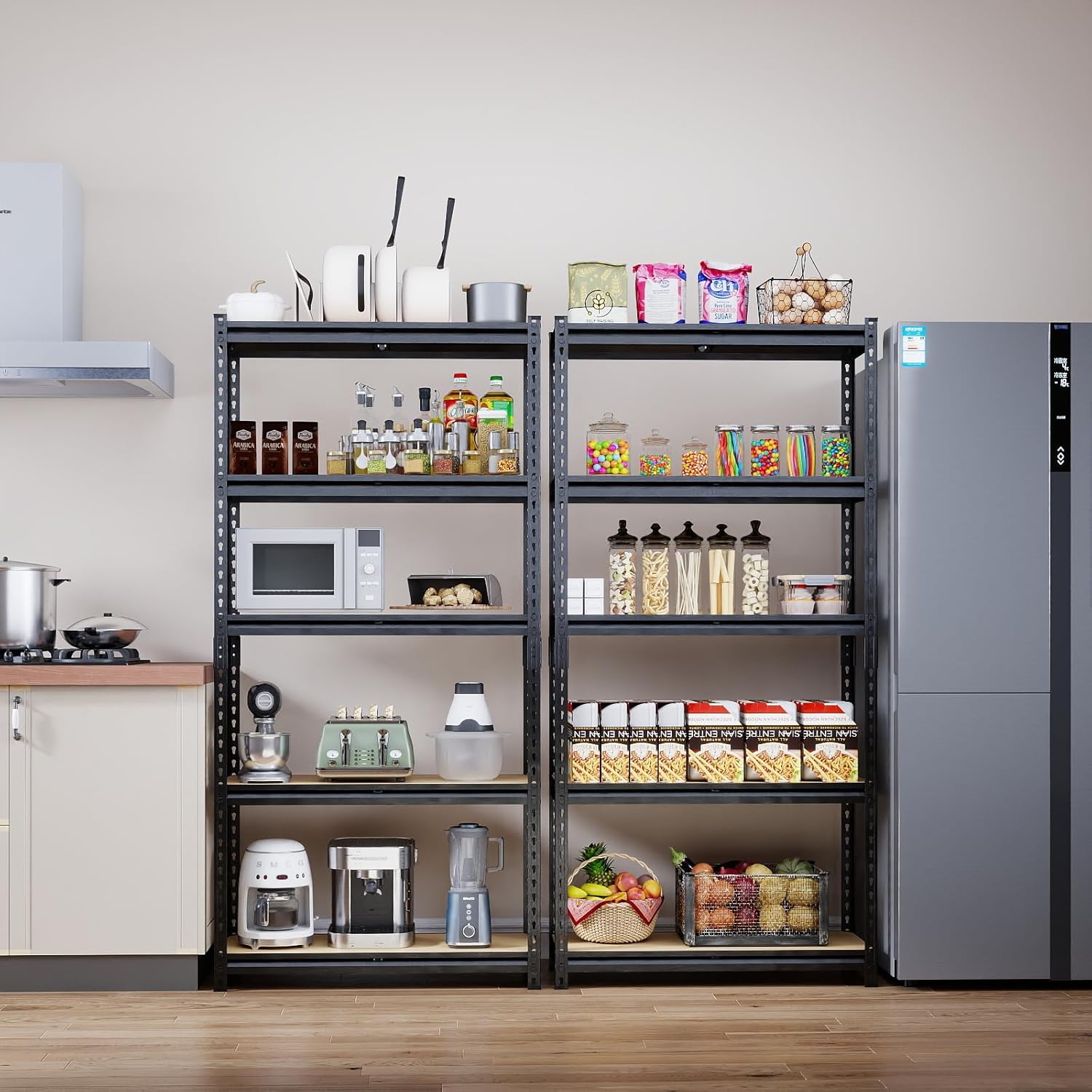 5-Tier Garage Storage Shelves, Heavy Duty Adjustable Shelving Unit, 60"H Garage Rack with 2400lbs Capacity, Metal Utility Shelves for Warehouse, Basement, Pantry, Tool Room, Home Organization - Image 8