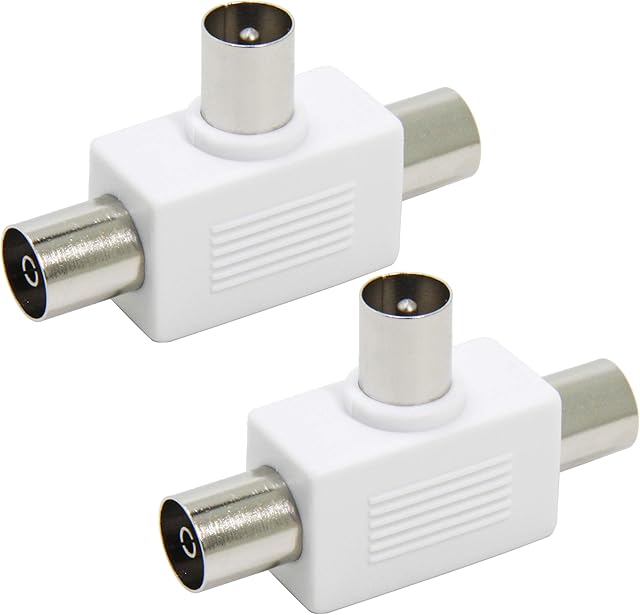 2 Way Aerial Splitter, 2-Pack, 1 Male Plug to 2 Female Jack, Ancable TV RF Coax Adapter Connector