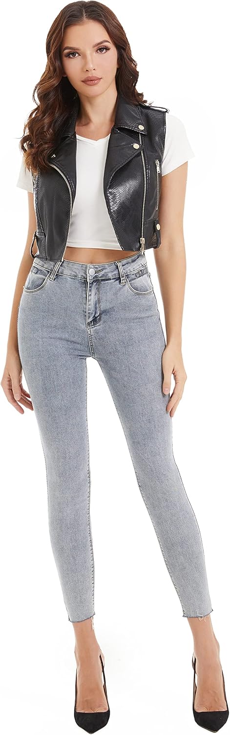 DIASHINY Faux Leather Vest For Women Lapel Sleeveless Moto Slim Fit PU Motorcycle Biker Waistcoat - Image 3