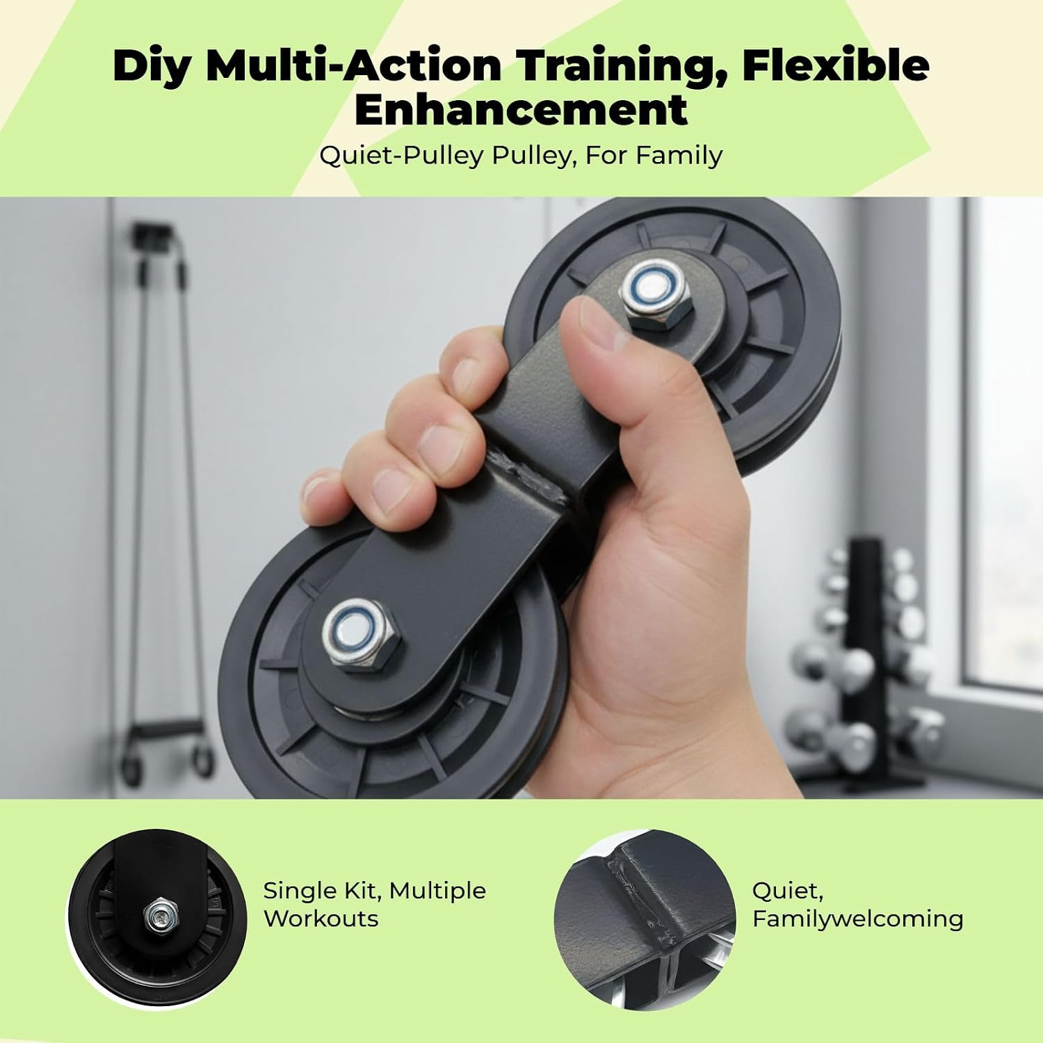 Double Pulley DIY Fitness Equipment Accessories Simple Assembly Pulley System Attachment Home Gym Equipment Accessories, 90mm Pulley