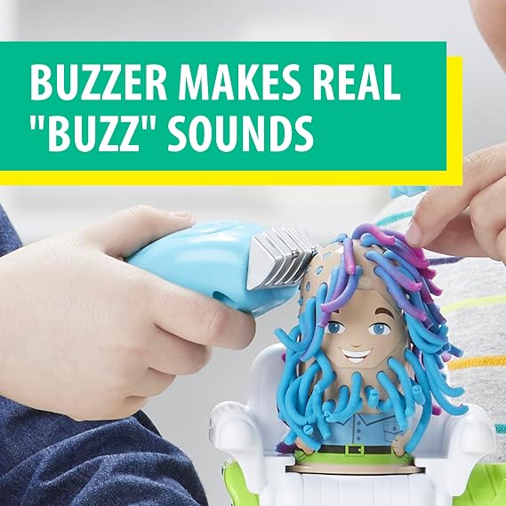 Play-Doh Buzz 'n Cut Fuzzy Pumper Barber Shop Set, Electric Buzzer, 5 Colors of 2-Ounce Cans, Preschool Toys, Girls & Boys, Ages 3+