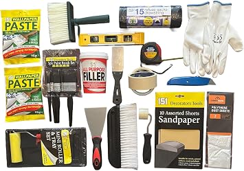 Home Decorating Kit 22 Piece Wallpapering Painting Tools Metal Plastic Materials | DIY set with brushes sandpaper scraper products renovation interior design projects for household decorating tasks