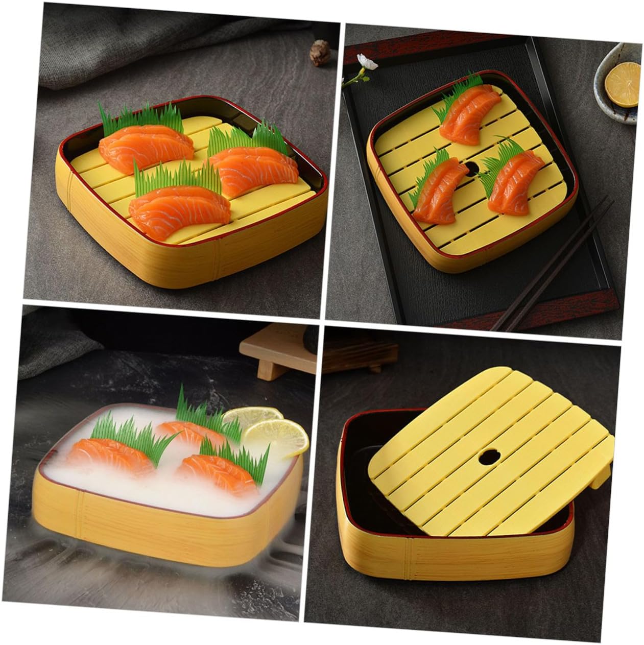 Abaodam Reusable 8-inch round Style Salmon Sushi Plate Japanese Sashimi Serving Tray for Seafood Presentation and Sushi Parties