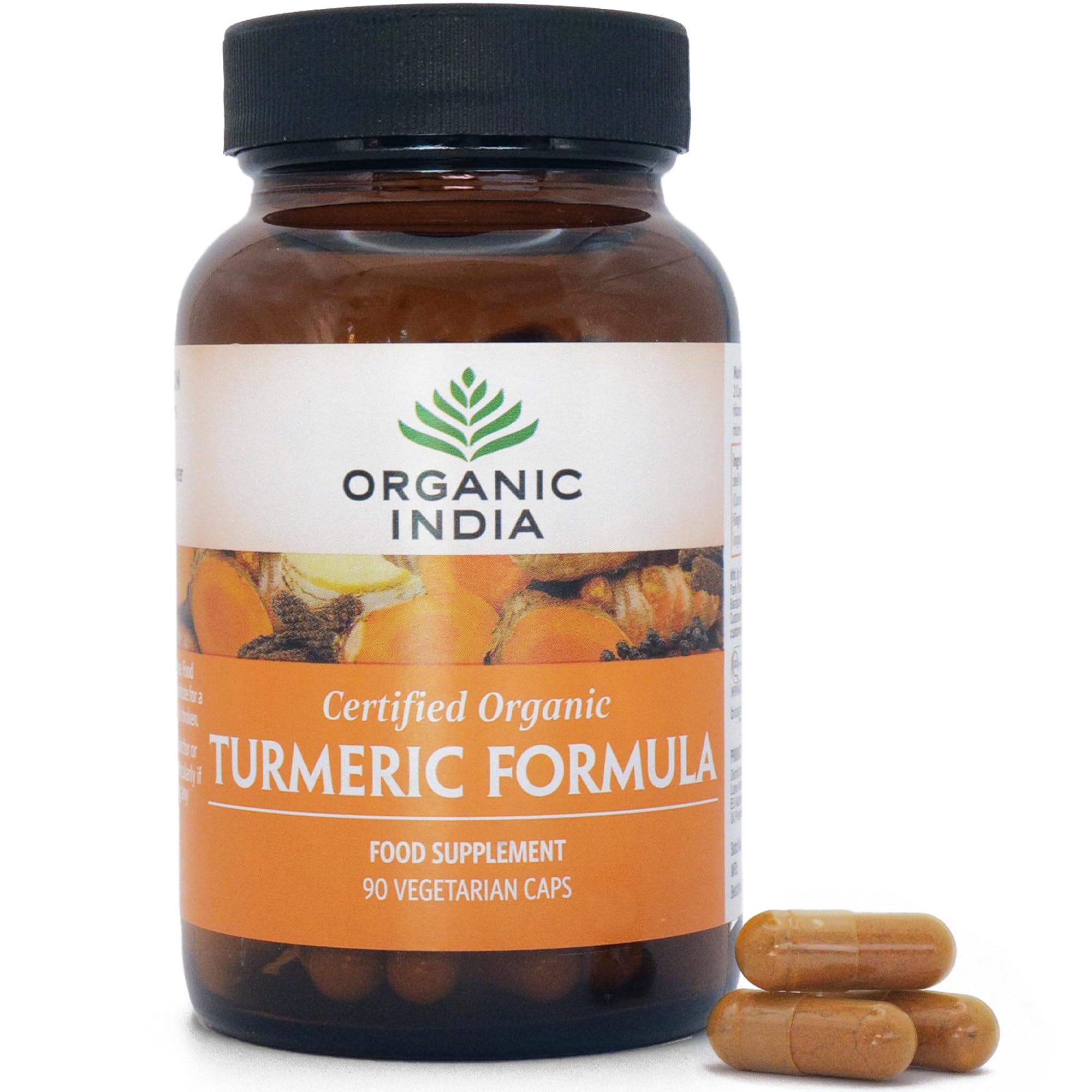 Organic India Turmeric Formula, Organic Turmeric Root with Curcumin and Trikatu, Certified Organic & Vegan, 90 Capsules