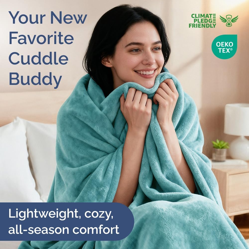 ultra soft fleece blanket king size - flannel fleece luxury king blanket - lightweight for couch bed chair - thick, warm & breathable - all season cozy fuzzy, anti-static microplush bedding, turqoise 15 - turqoise king (90" x 108")