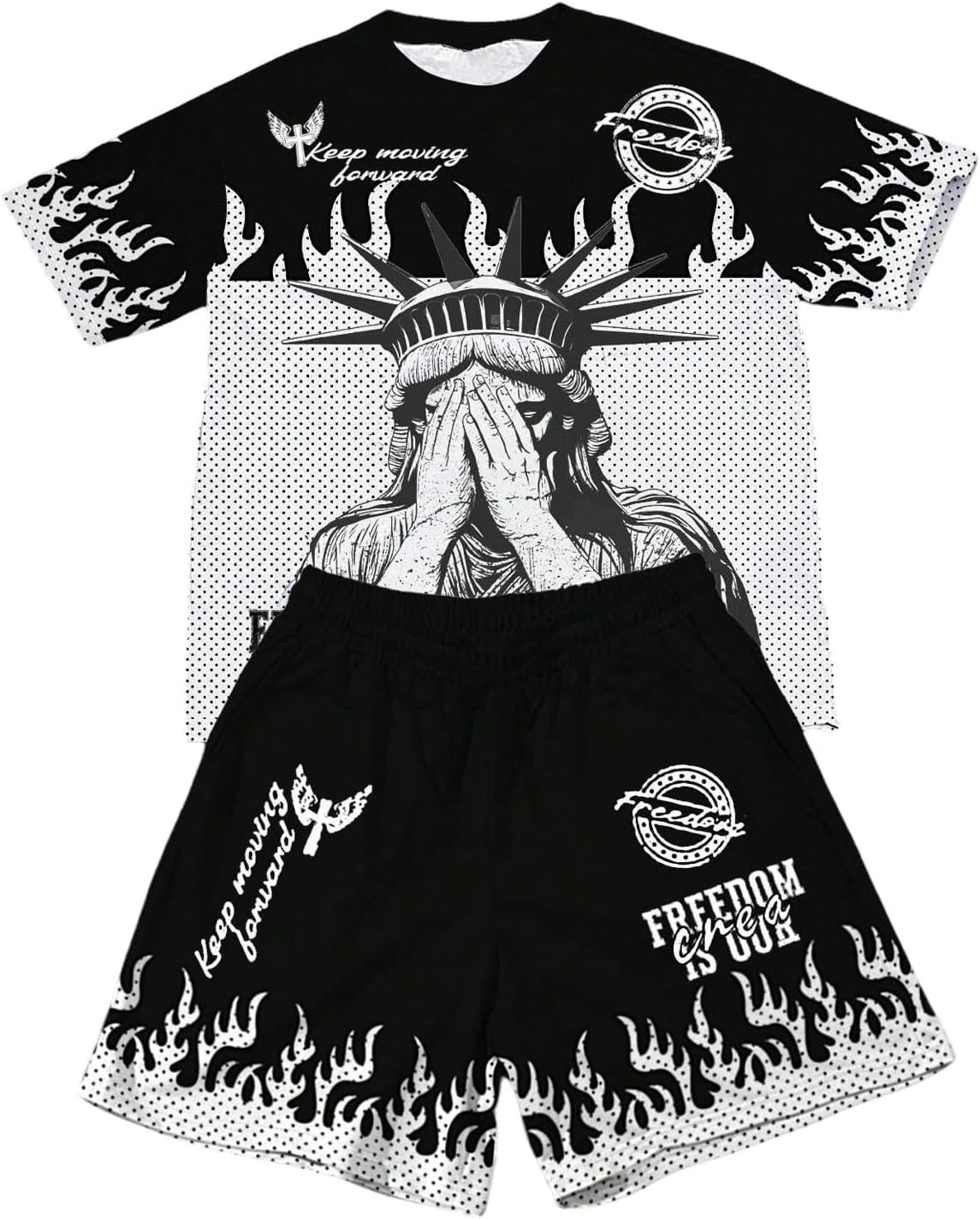 VIPWOLF Men's 2 Piece Set Graphic T-Shirts Short Sleeve and Vintage Shorts Streetwear Y2k Baggy Summer Outfits
