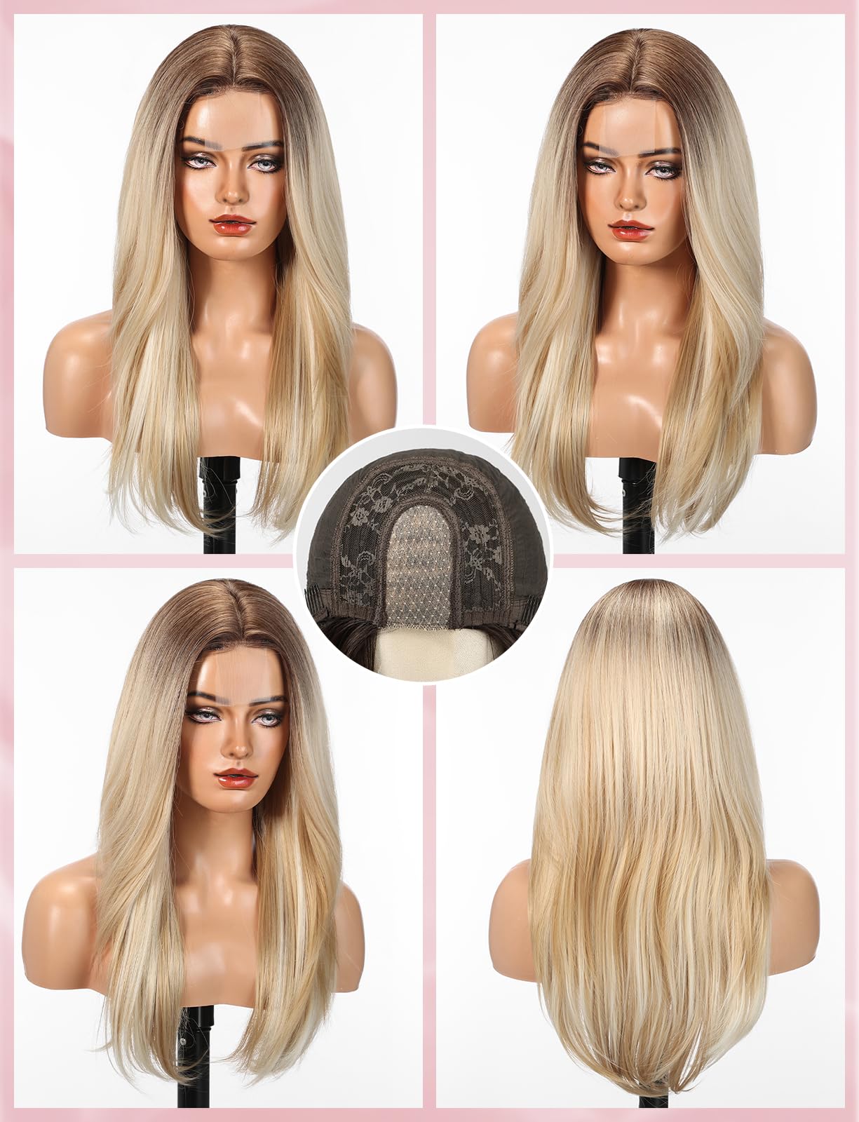 WOKESTAR Long Wigs for Women Middle Part Bob Style Heat Resistant Fibre Synthetic Heat Resistant Wigs White Blonde Color - Image 2
