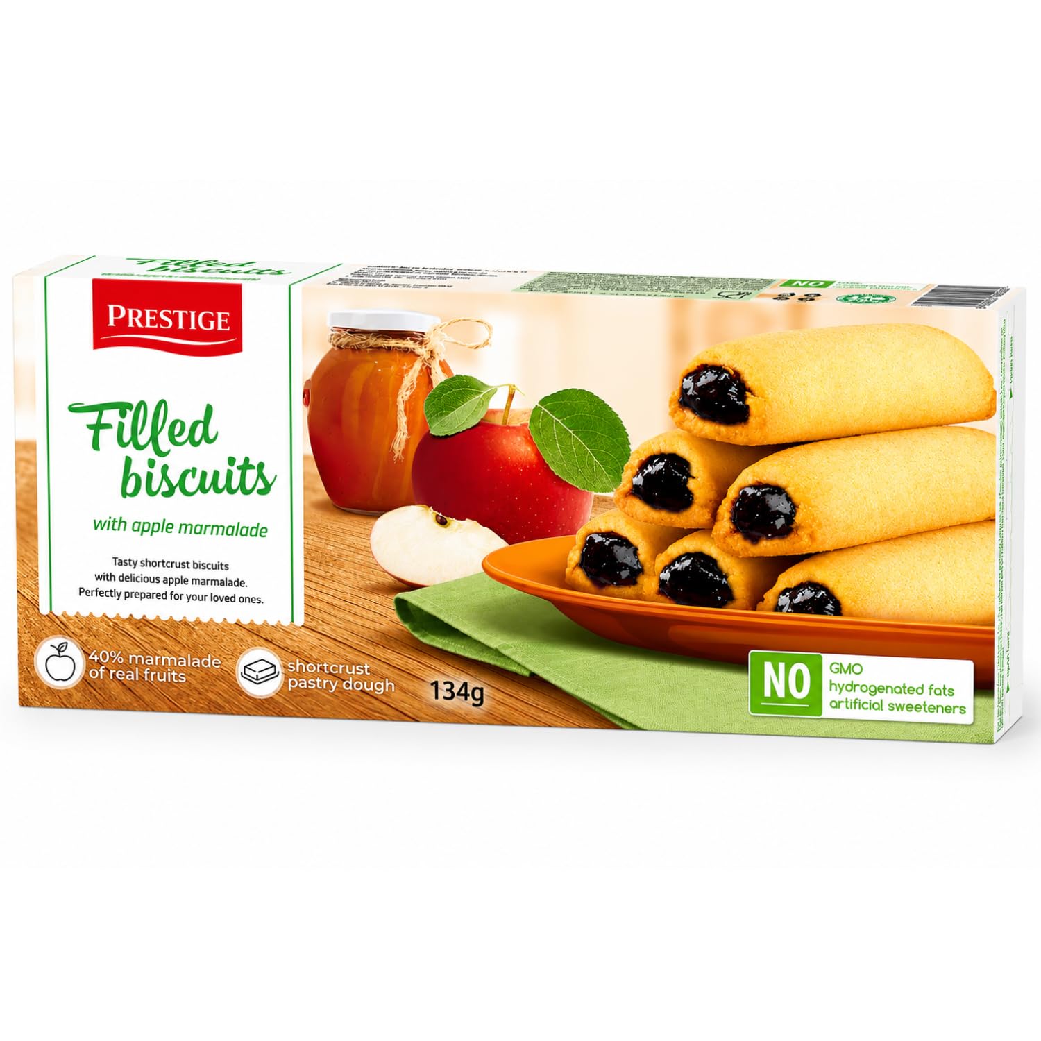PRESTIGE - Filled Biscuits with Apple Marmalade (134g) By COUGAR | Crispy Shortcrust Biscuits with Fruity Apple Filling | Sweet Tea Time Snack for Kids & Family | Premium Baked Biscuit Treat Pack – (Imported-BULGARIA)-image-19