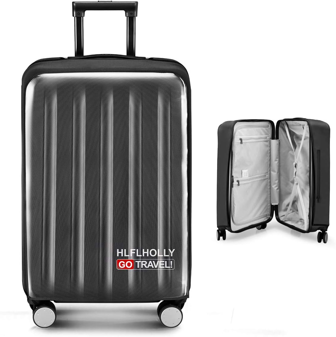 Removing-Free Travel Luggage Cover Suitcase Protector Fits 20-30 Inch Luggage (Elastic cloth+Clear pvc)
