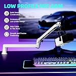 Microphone Boom Arm, Low Profile Mic Arm Professional Adjustable Solid Desk Mount Clamp,Cable Management Microphone Arm Stand for Podcast Streaming Gaming Studio Mic Stand White