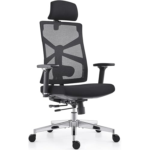 Ergonomic Office Chair with Adaptive Backrest, High Back Computer Desk Chair with 4D Armrests, Adjustable Seat Depth, Lumbar Support and 2D Headrest, Swivel Task Chair, Black