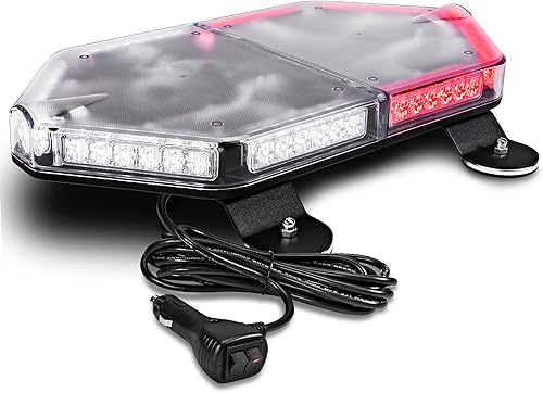 NanoFlare NFMB56 Mini Barra de Luz Estroboscópica LED Roja Blanca de 17" 12V 56W Clase SAE 1 ImánMontaje Permanente Barra de Luz de Baliza de