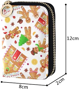 Christmas Cookies Gingerbread Man and Girl Near Sweet HouseGrey Credit Card Coin wallet, RFID Blocking Compact Women Leather Card Holder, Key Change Organizer, Zipper Purse Clutch Pouch