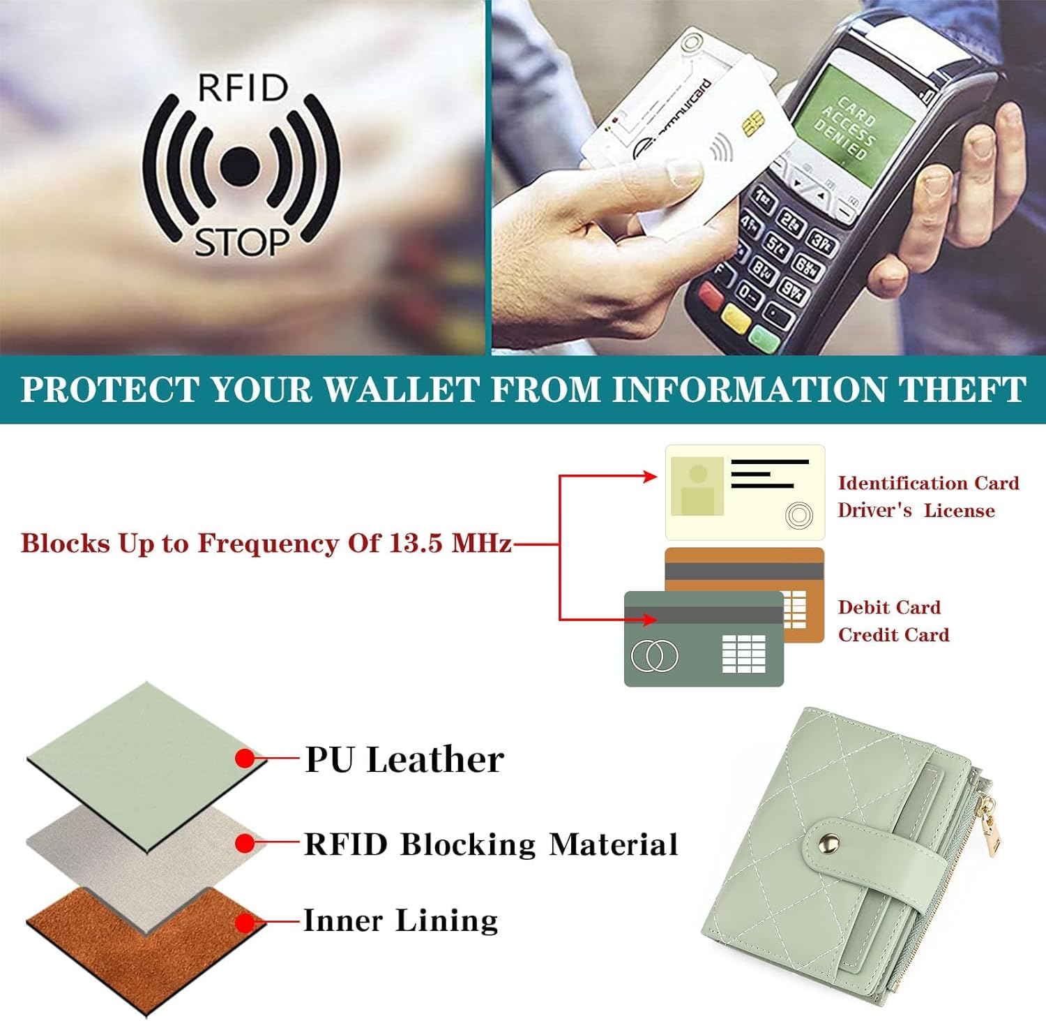 GAEKEAO Small Women Wallet Slim RFID Blocking Leather Bifold Compact Card Holder Wallet for Women with Zipper Change Pocket 3 ID Window - Image 6