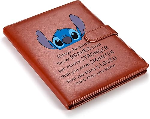Stitch Gifts - Carpeta de cuero de puntada, tamaño A5, carpeta de documentos de regalo Ohana, cita inspiradora, regalo para hijo e hija, siempre