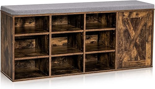 Miniatura 9 de Giantex Banco de zapatos de 9 cubos con almacenamiento, estantes ajustables con cojín acolchado extraíble, banco de almacenamiento de zapatos de 3