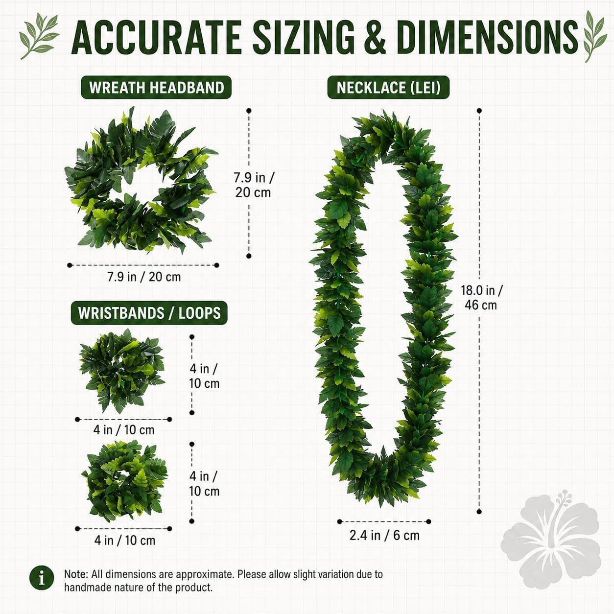 4PCS in 1 Set Green Hawaiian Lei, Party Garland Artificial Leaves Wedding Headband Lifelike Leaves Neck Loop Bracelet Simulate Tropical Beach Luau Wreath Decoration for Party image 3