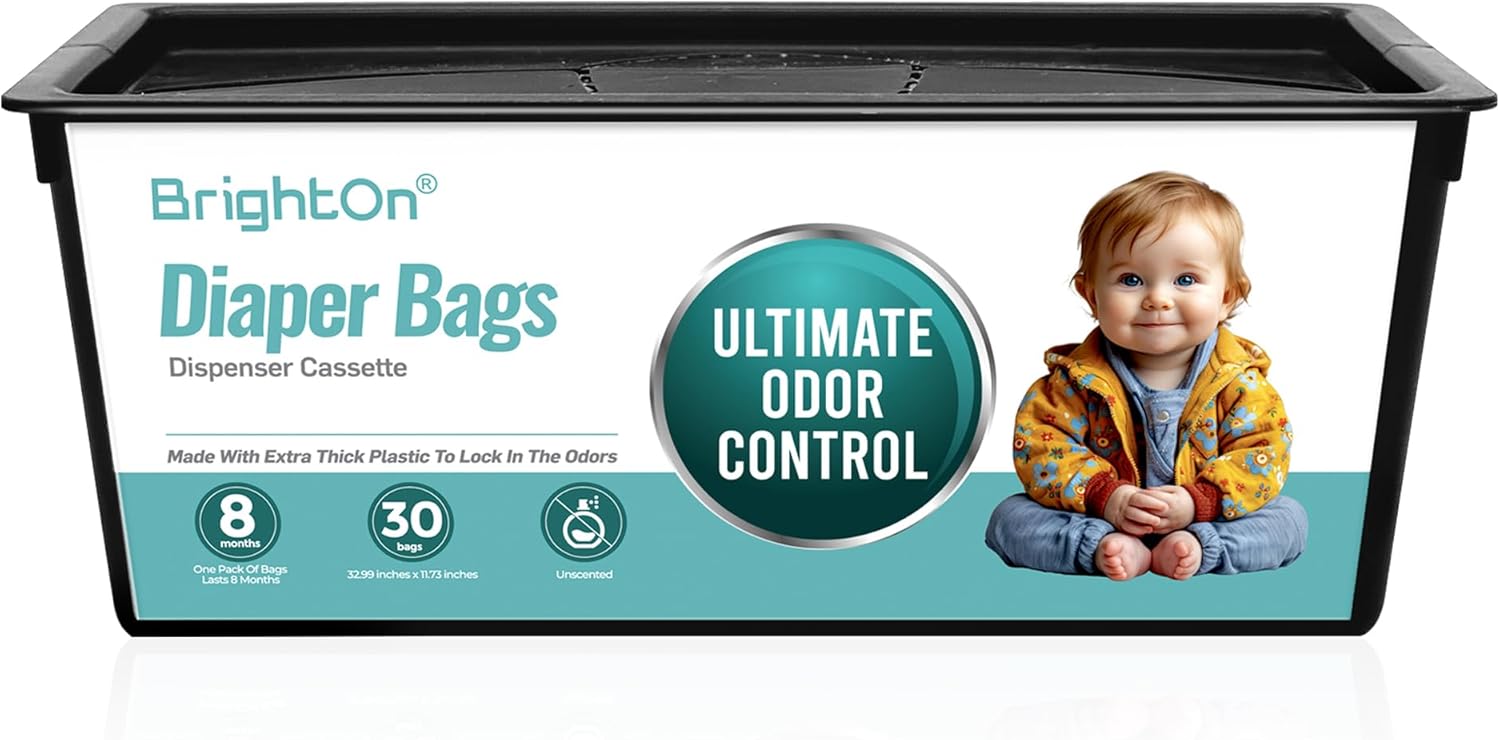 BrightOn Diaper Pail Refill Bags Compatible with Genie Easy Roll Signature Diaper Pails, 3-Pack (90 Bags) (Unscented)