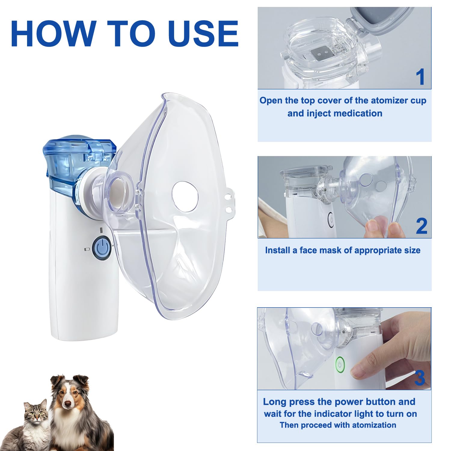 Nébuliseur portable pour chat, nébuliseur portatif de brume froide pour animaux de compagnie, nébuliseur vétérinaire rechargeable par USB, inhalateur à vapeur pour la maison et le bureau