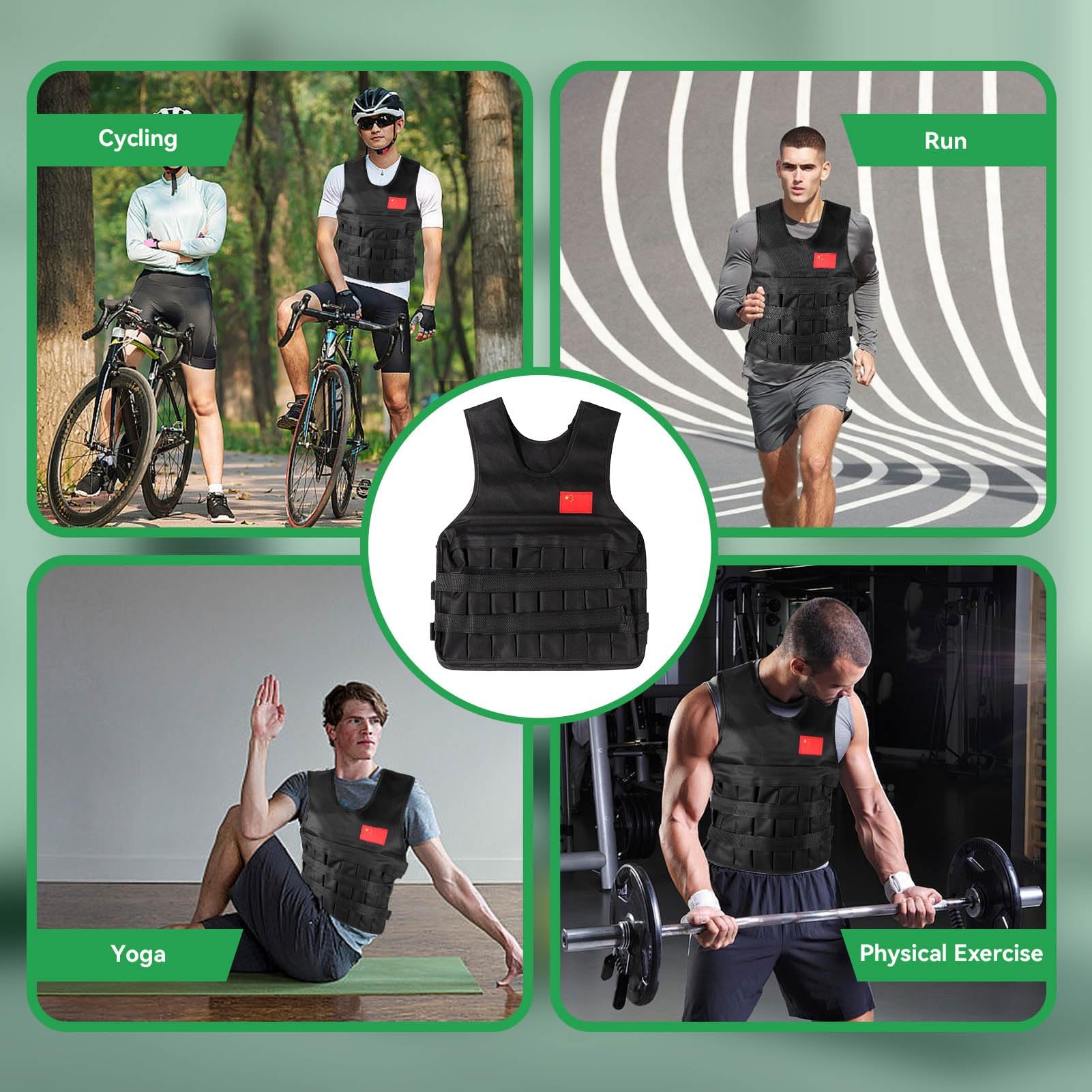 Gilet ponderato da 20 kg con 4 sacchetti di sabbia (senza peso), gilet regolabile per allenamento, allenamento della forza, corsa, fitness, costruzione muscolare (nero)
