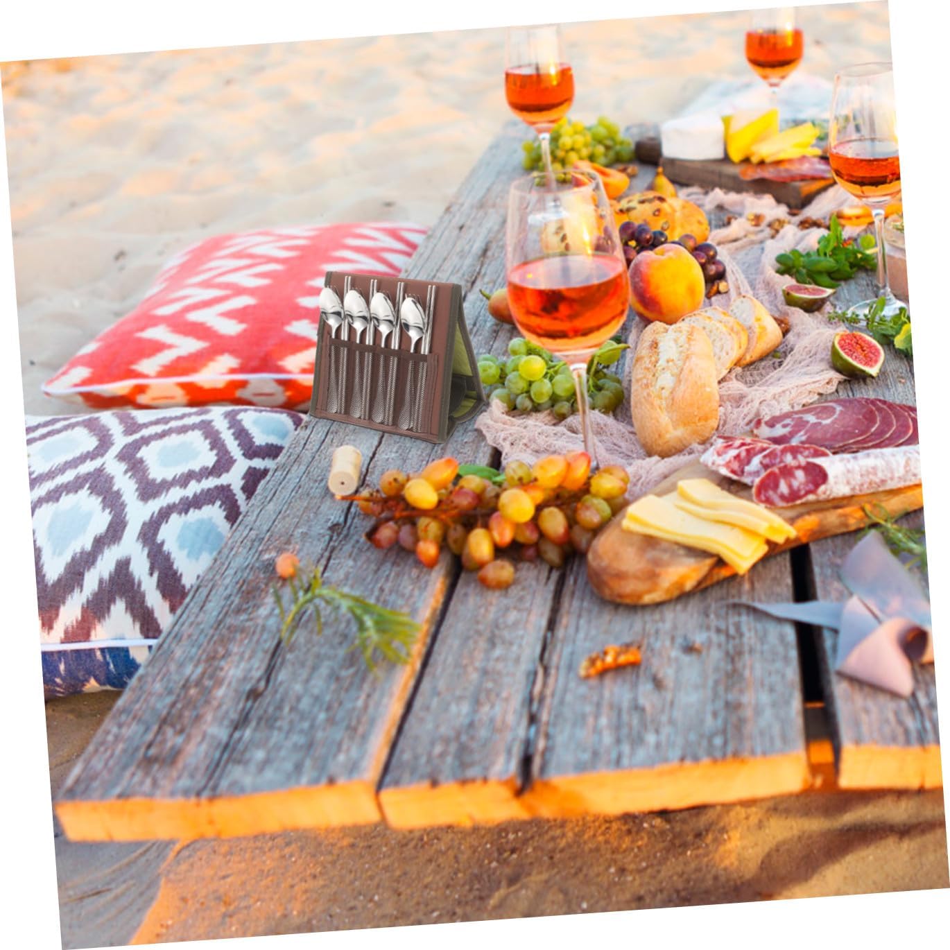 Outdoor Stainless Steel Cutlery Set 16pcs Camping Flatware with Spoon Chopsticks Forks, Portable Picnic Tableware for Bbq and Hiking, Reusable Silver Utensils with Carry Bag