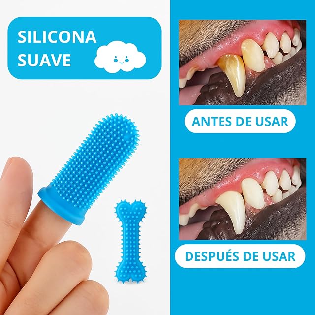 Foto 6 de 7 de Cepillo Dientes Perro con 5 Dedales de Silicona y Mordedor Dental