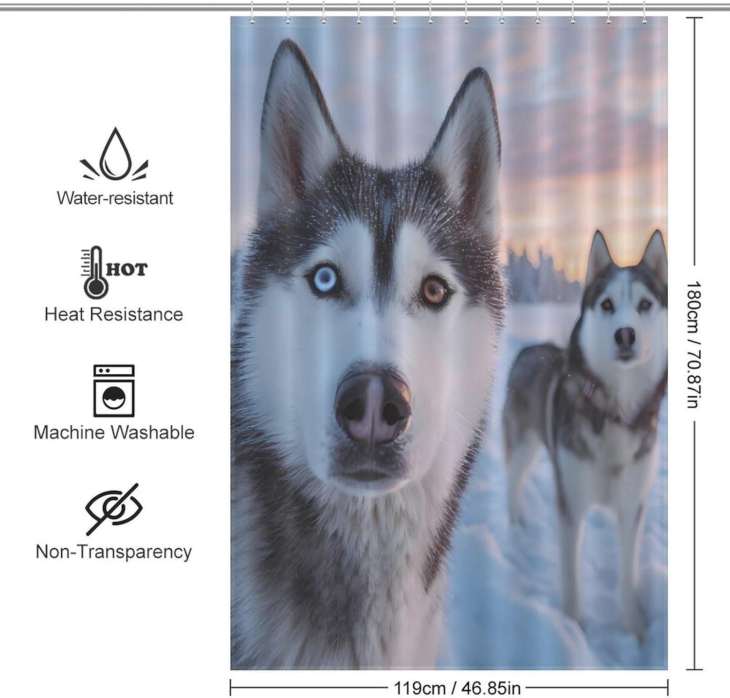 Siberian Husky Print Shower Curtain 46.85x70.87Inch（119x180cm） Polyester Bath Curtain Shower Curtains Printed Decorative