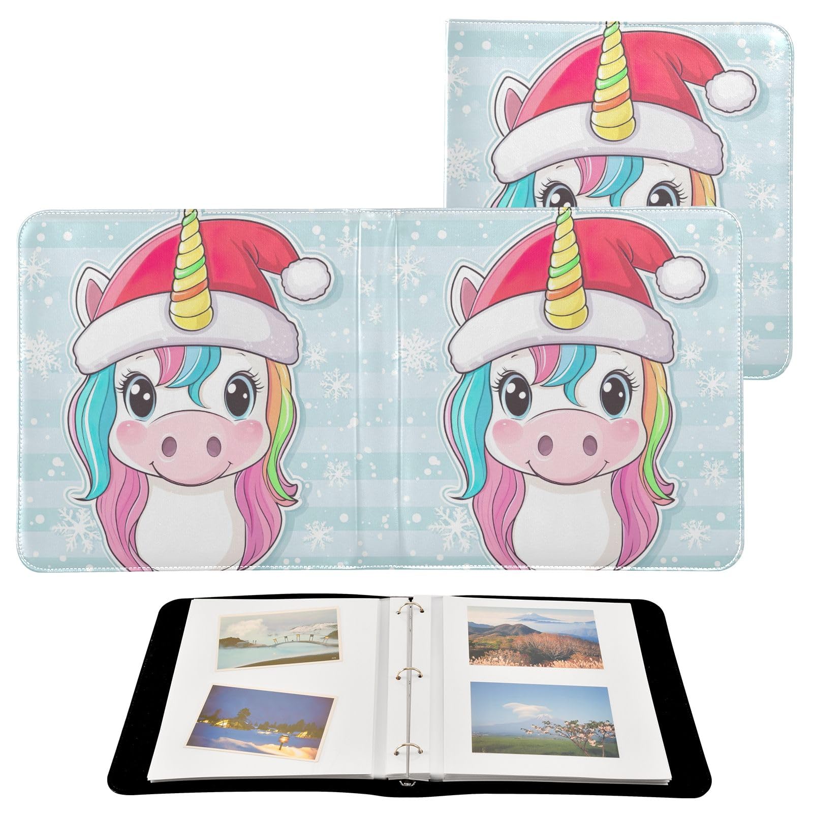 Album photo licorne en cuir synthétique de 20 feuilles pour souvenirs de Noël
