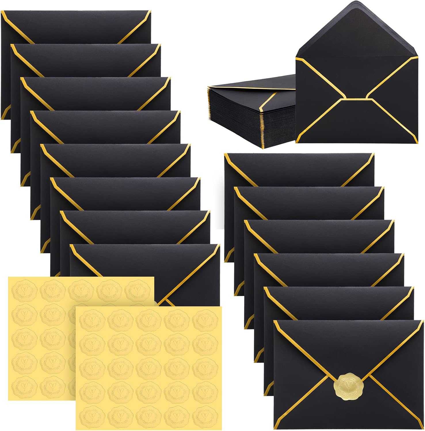 50 Pcs A7 Envelopes 5 x 7 Card Envelopes and 50 Pcs Gold