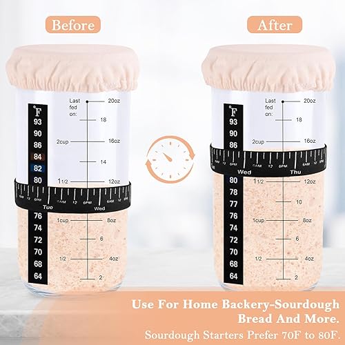 Miniatura 4 de Kit de inicio de masa madre, tarro de inicio de masa madre de 24 onzas con termómetro, banda de fecha de alimentación, raspador, cubierta de tela y