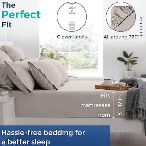 Miniatura 4 de THREAD SPREAD Sábanas 100% de algodón egipcio tamaño King de 800 hilos, 4 piezas, sábanas de hotel de lujo de tejido satinado, sábanas refrescantes,