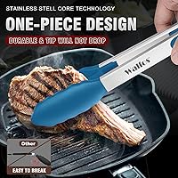 Vista 2 de Pinzas de cocina Walfos - 17,78 cm, 22,86 cm y 30,48 cm. Pinzas para alimentos resistentes al calor, acero inoxidable engrosado y puntas de silicona