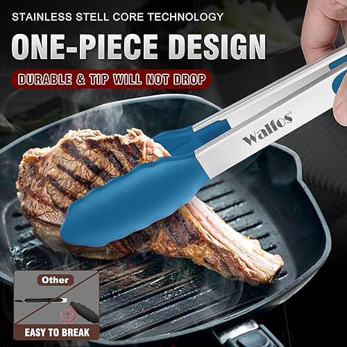 Miniatura 2 de Pinzas de cocina Walfos - 17,78 cm, 22,86 cm y 30,48 cm. Pinzas para alimentos resistentes al calor, acero inoxidable engrosado y puntas de silicona