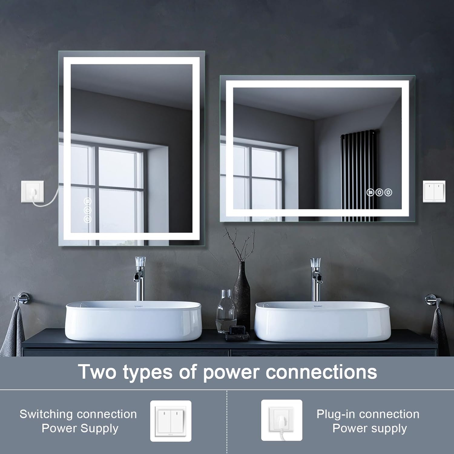 Led Bathroom Mirror with Light 40"x30" Frameless Lighted Vanity Mirror Wall Mount, Fogless, 3 Color Mode, Stepless Dimmable Front Light and Backlit, Smart Touch Sensor, Tempered Glass